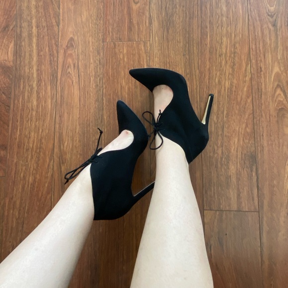 ALDO Black Faux Suede Pointed Lace-Up Ankle High Heels - Picture 12 of 13